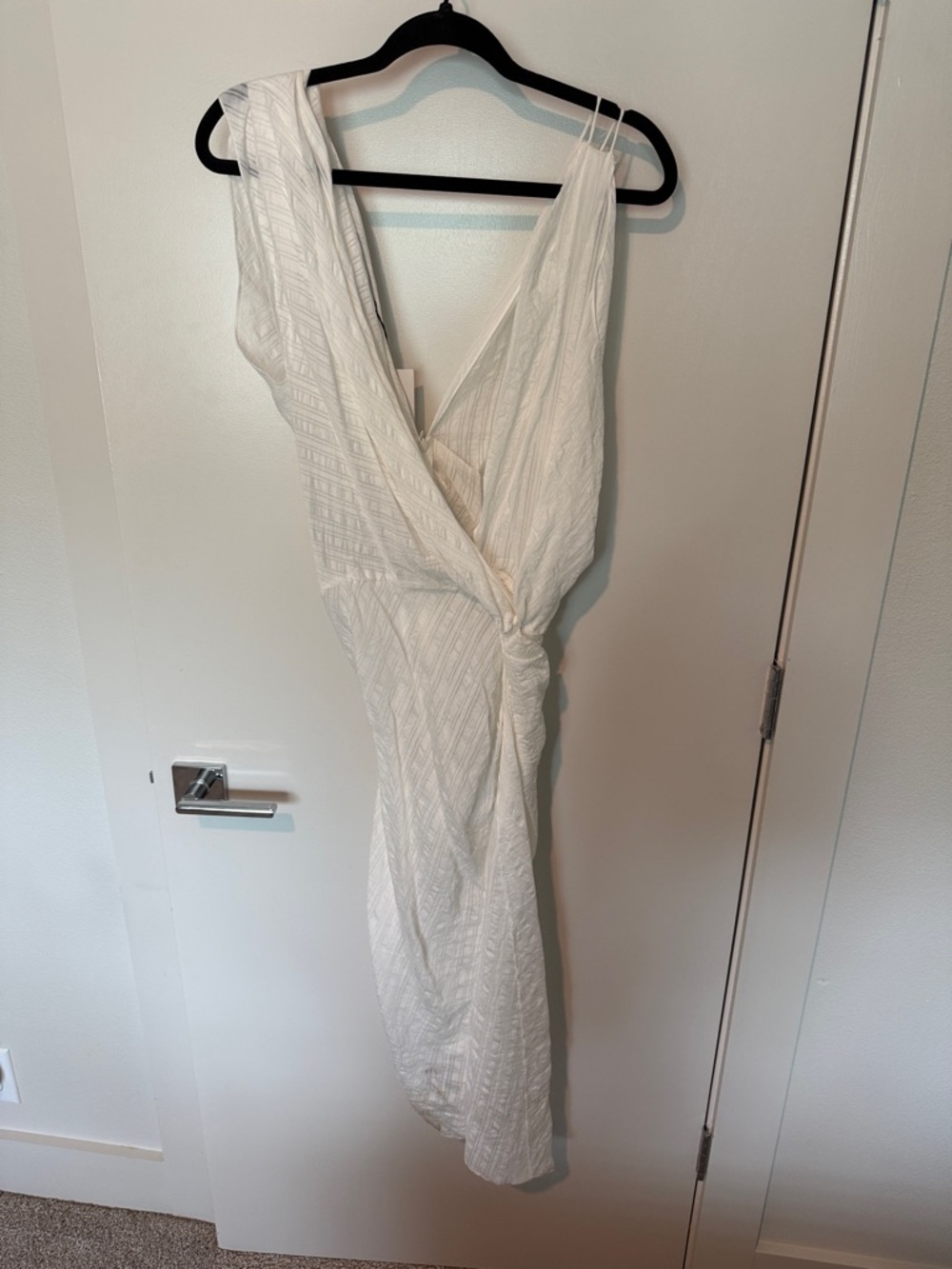 Zara Cream One-Shoulder Wrap Midi Dress